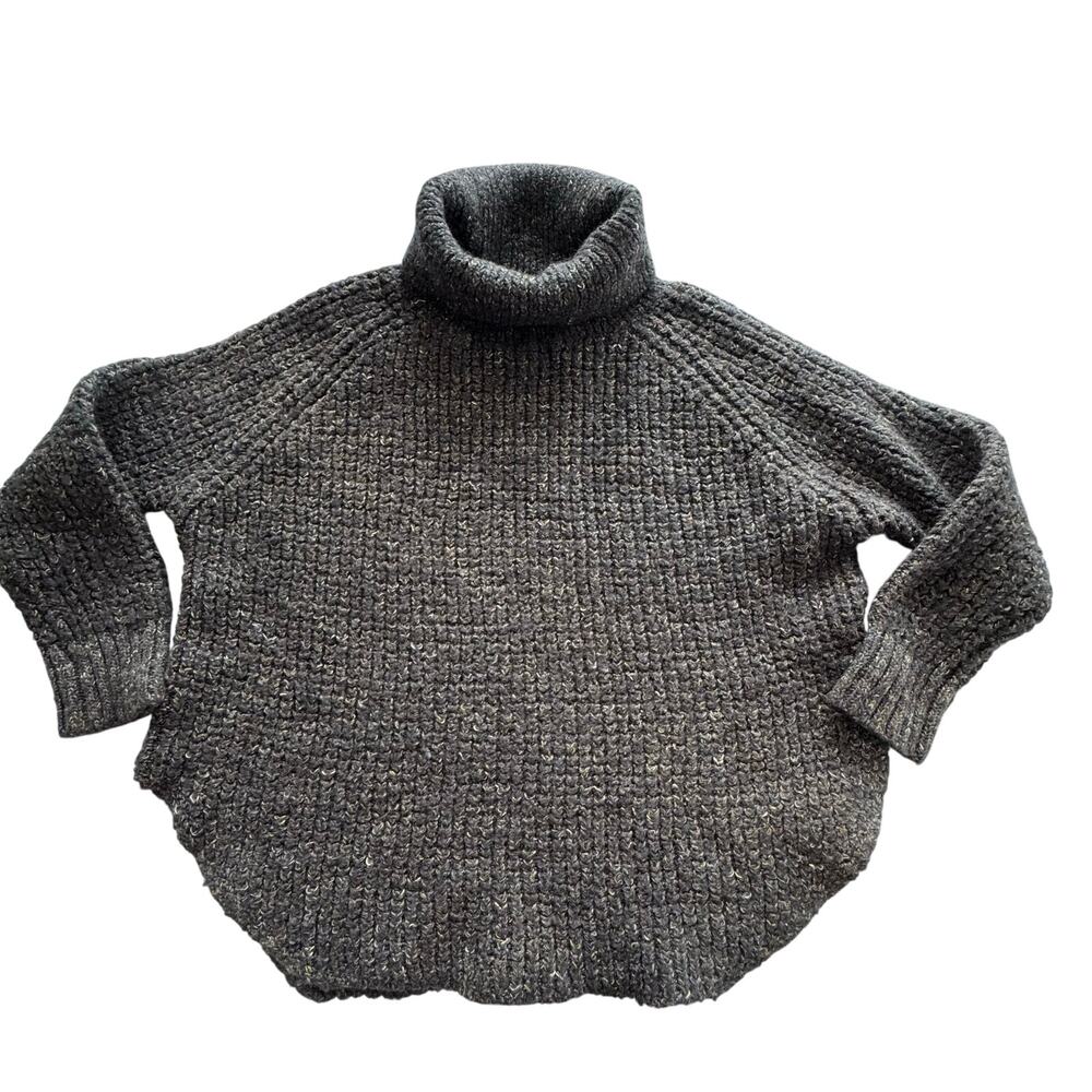 Free People Size Small Dark Gray Dylan Waffle Knit Oversized Turtleneck Sweater